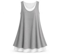 Women Sleeveless Fake Two Piece Midi Dress Casual Loose A Line Style (Gray,L)