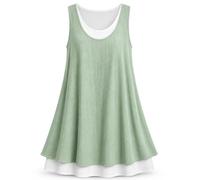 Women Sleeveless Fake Two Piece Midi Dress Casual Loose A Line Style (Green,3XL)