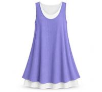 Women Sleeveless Fake Two Piece Midi Dress Casual Loose A Line Style (Purple,XL)