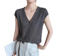 Women Sleeveless Linen Knit Cardigan V Neck Cap Sleeve Button Down Lightweight Cardigan Vest Casual Office Tops For Summer Casual Daily Wear Gray XL