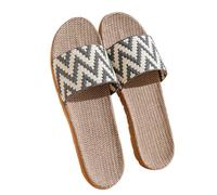 Women Sliders Woven Linen Slippers Women's Summer Flat Sandals with Pattern Ladies Slip On Skidproof Casual Walking Holiday Wide Fit Bathroom Beach Slides Indoor Outdoor