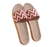 Women Sliders Woven Linen Slippers Women's Summer Flat Sandals with Pattern Ladies Slip On Skidproof Casual Walking Holiday Wide Fit Bathroom Beach Slides Indoor Outdoor