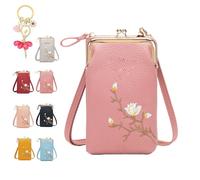 Women Sling Cross-Body Wallet with Mobile Cell Phone Holder, Cellphone Crossbody Purse, with Multiple Card Slots Pocket (Pink)