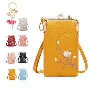 Women Sling Cross-Body Wallet with Mobile Cell Phone Holder, Cellphone Crossbody Purse, with Multiple Card Slots Pocket (Yellow)