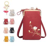 Women Sling Cross-Body Wallet with Mobile Cell Phone Holder, Cellphone Crossbody Purse, with Multiple Card Slots Pocket (Red)