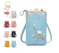 Women Sling Cross-Body Wallet with Mobile Cell Phone Holder, Cellphone Crossbody Purse, with Multiple Card Slots Pocket (Blue)