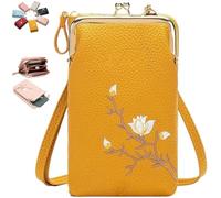 Women Sling Cross-Body Wallet with Mobile Cell Phone Holder, Embroidery Cell Phone Handbags with Card Slots (Yellow 1)