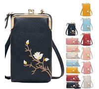 Women Sling Cross-Body Wallet with Mobile Cell Phone Holder, Embroidery Crossbody Purse for Daily Use & Travel (Black-B)