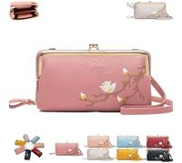 Women Sling Cross-Body Wallet with Mobile Cell Phone Holder, Embroidery Phone Wallet Crossbody, for Travel & Daily Essentials (pink-A)