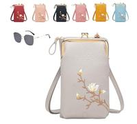 Women Sling Cross-Body Wallet With Mobile Cell Phone Holder,Floral Embroidery Crossbody Wallet With Phone Slot (grey)