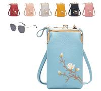 Women Sling Cross-Body Wallet With Mobile Cell Phone Holder,Floral Embroidery Crossbody Wallet With Phone Slot