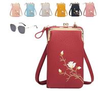 Women Sling Cross-Body Wallet With Mobile Cell Phone Holder,Floral Embroidery Crossbody Wallet With Phone Slot