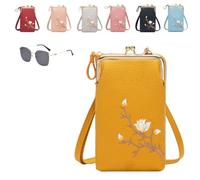 Women Sling Cross-Body Wallet With Mobile Cell Phone Holder,Floral Embroidery Crossbody Wallet With Phone Slot