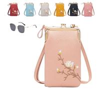 Women Sling Cross-Body Wallet With Mobile Cell Phone Holder,Floral Embroidery Crossbody Wallet With Phone Slot (pale pink)