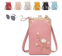 Women Sling Cross-Body Wallet With Mobile Cell Phone Holder,Floral Embroidery Crossbody Wallet With Phone Slot (pink)
