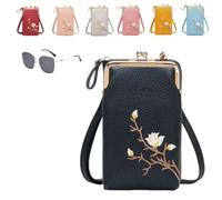 Women Sling Cross-Body Wallet With Mobile Cell Phone Holder,Floral Embroidery Crossbody Wallet With Phone Slot (black)