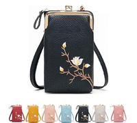 Women Sling Cross-Body Wallet, With Mobile Cell Phone Holder, Mini Shoulder Purse Pocket (Black)
