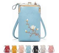 Women Sling Cross-Body Wallet, With Mobile Cell Phone Holder, Mini Shoulder Purse Pocket (Blue)