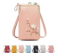 Women Sling Cross-Body Wallet, With Mobile Cell Phone Holder, Mini Shoulder Purse Pocket (Light Pink)