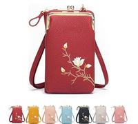 Women Sling Cross-Body Wallet, With Mobile Cell Phone Holder, Mini Shoulder Purse Pocket (Red)