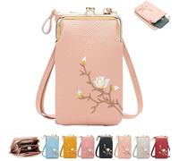 Women Sling Cross-Body Wallet with Mobile Cell Phone Holder, Passport Cellphone Crossbody Purse Bag (Light Pink)