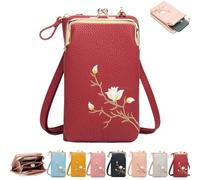 Women Sling Cross-Body Wallet with Mobile Cell Phone Holder, Passport Cellphone Crossbody Purse Bag (Red)