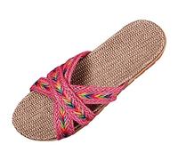 Women Slippers Non-Slip Linen Sliders Fashion Crisscross Strap Flip Flops Summer Sandals Lightweight Open Toe Footwear Casual Flat Indoor Outdoor Beach Slides Pool House Holiday Slippers