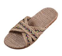 Women Slippers Non-Slip Linen Sliders Fashion Crisscross Strap Flip Flops Summer Sandals Lightweight Open Toe Footwear Casual Flat Indoor Outdoor Beach Slides Pool House Holiday Slippers