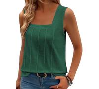 Women Square Neck Pleated Knit Tank Top Sleeveless Summer Casual Solid Color Blouse Fashionable TikTok Trendy Tops for Ladies Girls