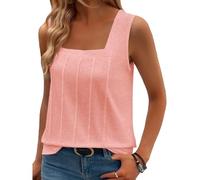 Women Square Neck Pleated Knit Tank Top Sleeveless Summer Casual Solid Color Blouse Fashionable TikTok Trendy Tops for Ladies Girls