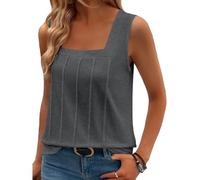 Women Square Neck Pleated Knit Tank Top Sleeveless Summer Casual Solid Color Blouse Fashionable TikTok Trendy Tops for Ladies Girls