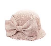 Women Straw Sun Hat Ladies Summer Cloche Bowler Hat 1920s Vintage Bucket Cocktail Tea Party Bridal Church Cap with Bow Funeral Foldable Beach Hats for Women