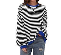 Women Striped Color Block Oversized Sweatshirt Crew Neck Long Sleeve Shirt Pullover Top Casual Loose fit Sweater (S,Black and White)