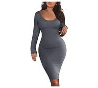 Women' Summer 2026 Dress, Round Neck, Plain Tight Dresses, Long Sleeve, Regular, Casual, Midi, Loose, Sexy(Black,XXL)