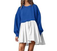 Women' Summer 2026 Fashionable Oversized Sweatshirt Dress for Women, Long Sleeve, Pullover with Relaxed Casual Basic Line Dresses(Hot Pink,S)