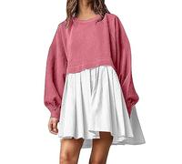 Women' Summer 2026 Fashionable Oversized Sweatshirt Dress for Women, Long Sleeve, Pullover with Relaxed Casual Basic Line Dresses(Hot Pink,XXL)