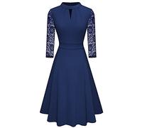 Women' Summer 2026 Hollow out Dress with Stand-Up Collar, Pendulating Swing Skirt in A-Line Plain Elegant Sexy Festive Dresses(Blue,M)