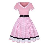 Women' Summer 2026 Retro Dress with V-Neck Cotton Basic Festive Dresses(Pink,XL)