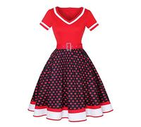 Women' Summer 2026 Retro Dress with V-Neck Cotton Basic Festive Dresses(Red,M)