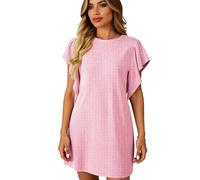Women Summer Casual Twist Textured Ribbed Dress Short Sleeve Flutter Sleeve Loose Fit Tunic Mini Dress for Beach Vacation Daily Wear Solid Color