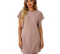 Women Summer Casual Twist Textured Ribbed Dress Short Sleeve Flutter Sleeve Loose Fit Tunic Mini Dress for Beach Vacation Daily Wear Solid Color