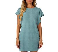Women Summer Casual Twist Textured Ribbed Dress Short Sleeve Flutter Sleeve Loose Fit Tunic Mini Dress for Beach Vacation Daily Wear Solid Color