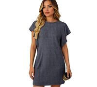 Women Summer Casual Twist Textured Ribbed Dress Short Sleeve Flutter Sleeve Loose Fit Tunic Mini Dress for Beach Vacation Daily Wear Solid Color