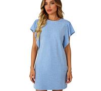 Women Summer Casual Twist Textured Ribbed Dress Short Sleeve Flutter Sleeve Loose Fit Tunic Mini Dress for Beach Vacation Daily Wear Solid Color