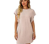 Women Summer Casual Twist Textured Ribbed Dress Short Sleeve Flutter Sleeve Loose Fit Tunic Mini Dress for Beach Vacation Daily Wear Solid Color