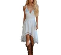 Women' Summer Dress 2026 Casual for Women, V-Neck, Lace, Hollow, Basic, Plain, Cotton, Short Sleeve Line Dresses(S)