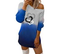 Women' Summer Dress 2026 Valentine' Day Casual Love Printed Clothing O-Neck Top Muslin Festive Beach(Blue,XXL)