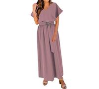 Women' Summer Dress, Elegant, V-Neck, Plain, Swing, Loose Belt, Waist, Cotton, Basic, Sexy, Festive Dresses(Gray,S)
