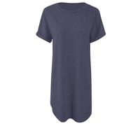 Women' Summer Dress, Fashionable, Casual, Sporty, Roll-Up Sleeve in Solid Colour with Plain Oversize Line Clothing(Blue,S)