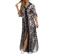Women' Summer Dresses 2026 Buttons Slit Shirt Dress Casual Short Sleeve Line Festive(Brown,4XL)